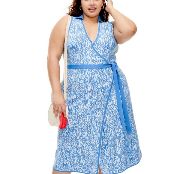 Diane von Fuerstenberg sz 2X Sea Twig Blue Knit Midi Wrap Dress DVF - Picture 1 of 11